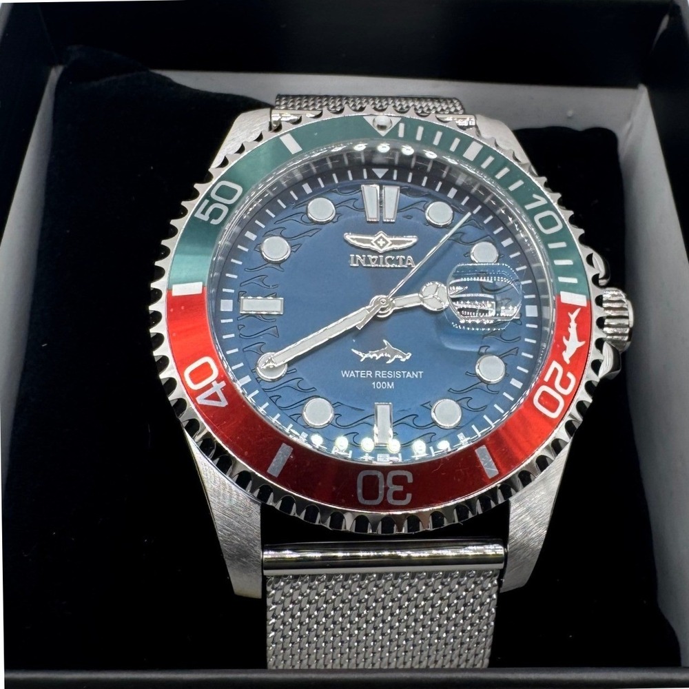 Invicta Pro Diver 47175 Mens Watch 43mm Blue Dial pepsi Bezel Mesh Band NEW
